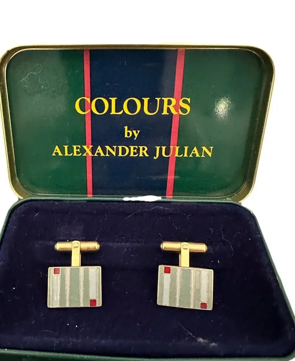 Colours by Alexander Julian Cufflinks Green Grey Red Gold In Original Box 1980’s